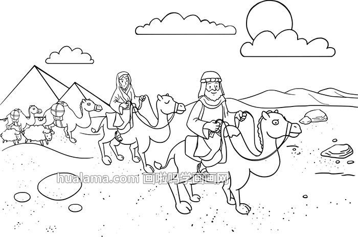 亚伯拉罕和莎拉 骆驼商队沙漠行走简笔画图 - 伟人