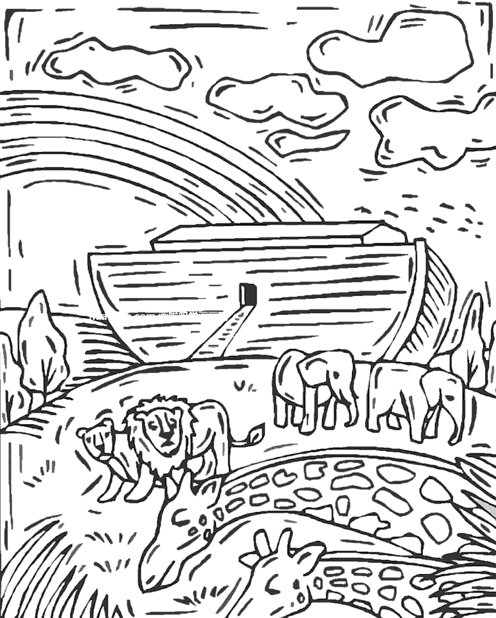 圣经里面的一群动物围着诺亚方舟简笔画图片