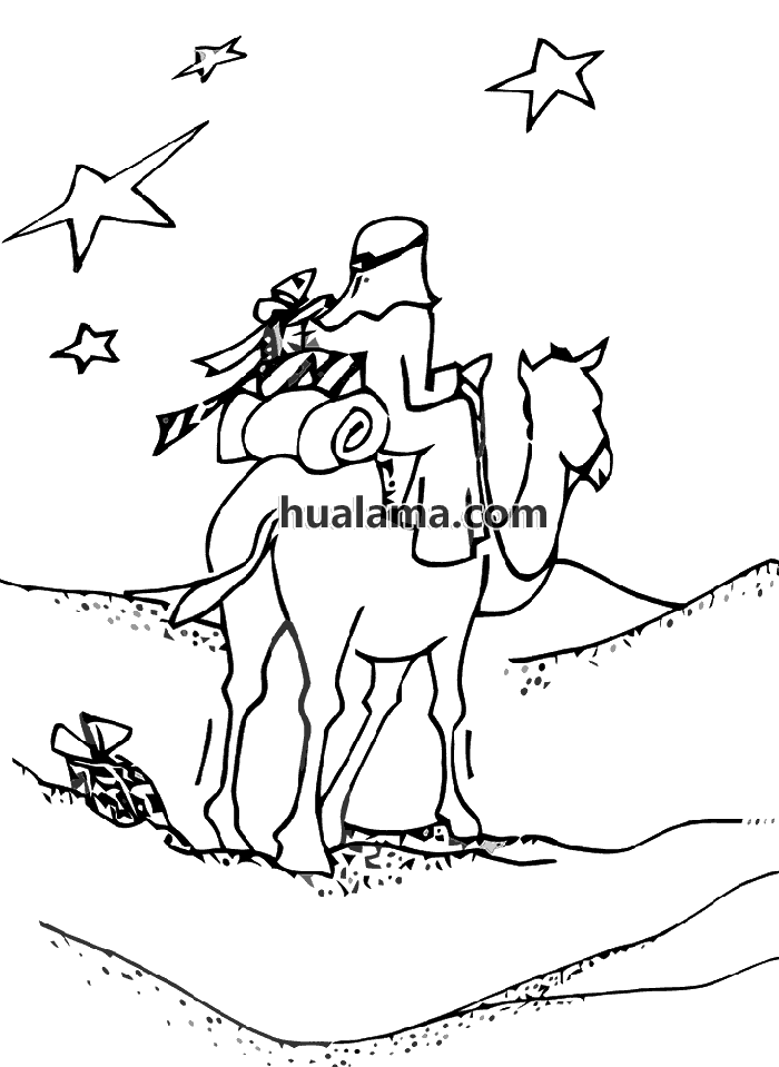 沙漠上骑着骆驼行走的简笔画图片