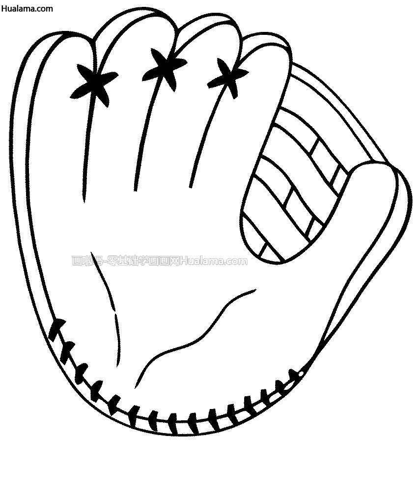 9款不同风格的棒球手套简笔画图黑白线描