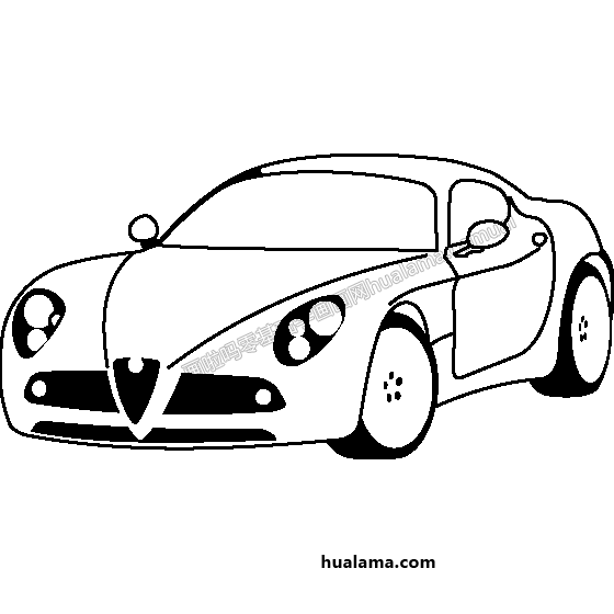阿尔法罗密欧8c比赛2007款汽车黑白线稿简笔画图