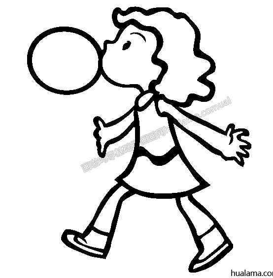 吹泡泡糖的小女孩 简笔画图片