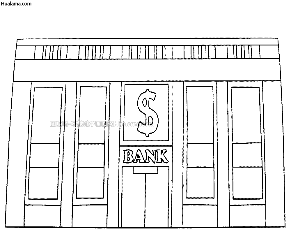 去银行打劫卡通动漫 银行黑白线稿简笔画 是怎样画的呢
