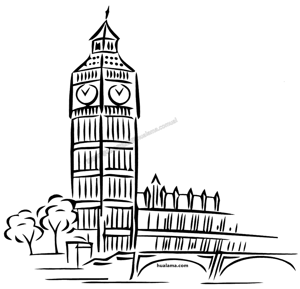 9款大本钟线稿手绘黑白简笔画怎样画 是怎样画的呢 - 建筑物简笔画