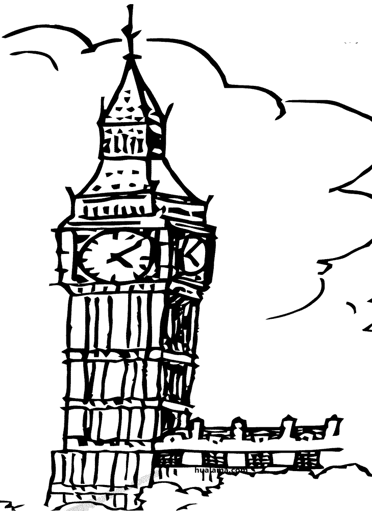 9款大本钟线稿手绘黑白简笔画怎样画 是怎样画的呢 - 建筑物简笔画