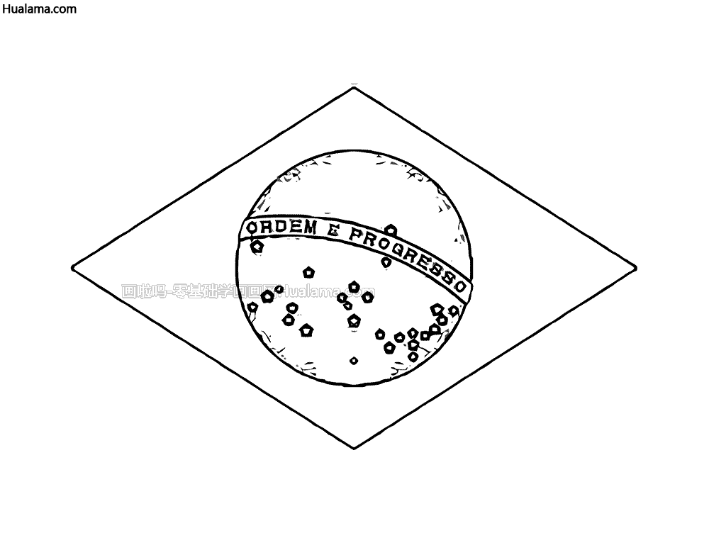 巴西国旗黑白简笔画线稿 大家都在等你一起来学画哦